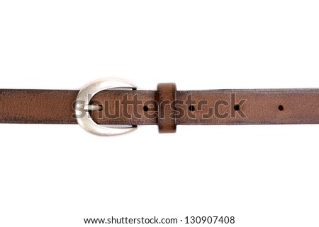 slim leather belt with silver buckle isolated on white