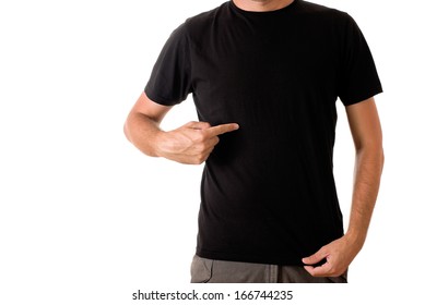 Slim Tall Man Posing In Blank Black T-shirt