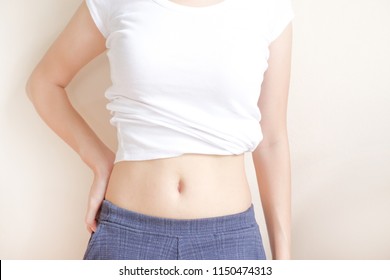 Slim Waist Asia Woman's Body. Healthy Lifestyles Concept.