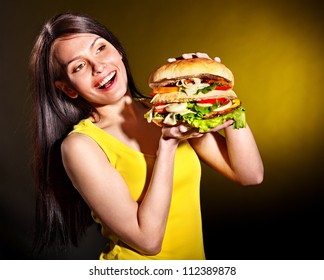 Slim Woman Holding Hamburger Stock Photo 112389878 | Shutterstock