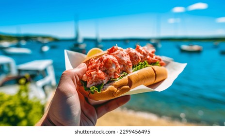 Slipper Lobster Roll is a type of sandwich typically made with slipper lobster meat that is mixed with various ingredients such as mayonnaise, herbs, lemon juice, and seasonings. - Shutterstock ID 2299456495