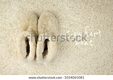 Slippers on carpet. Comfort zone concept