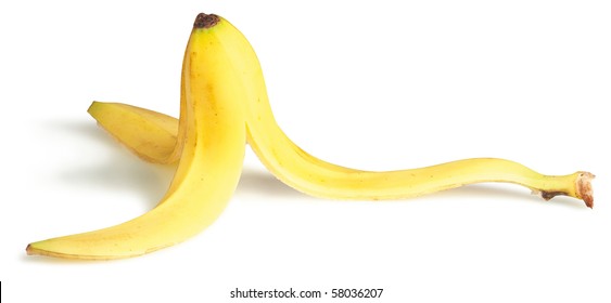 Slippery Banana Skin On A White Background