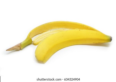 Slippery Banana Skin On A White Background