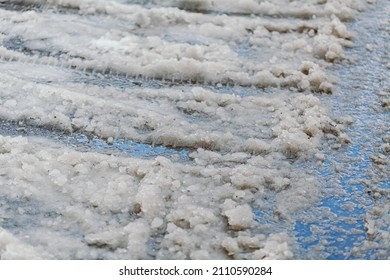 Slippery Street Covered With Slush