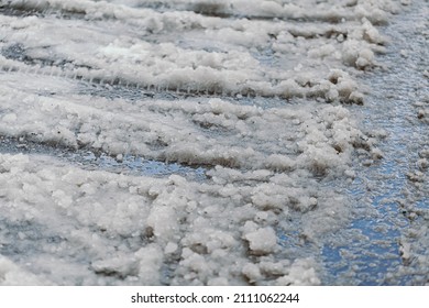 Slippery Street Covered With Slush