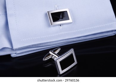 Sliver Cuff Links With Onyx