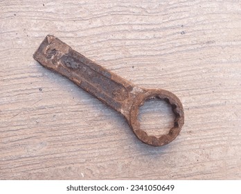 slogging ring spanner wrench old, rusty and dirty