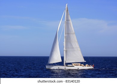 Sloop Sailing In Alicante Bay, Spain