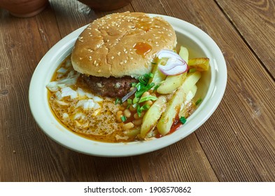 Slopper - Cheeseburger (or Hamburger) Served Smothered In Red Chili Or Green Chili Or Chili Sauce, Cuisine Of The Western United States