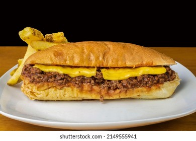 Sloppy Joe Sub Top With Melted Cheese With Syeak Fries