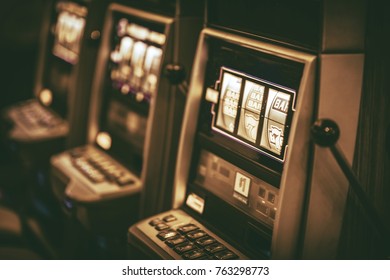 Slot Machine Gambling Casino Games Theme. Sepia Color Grading.