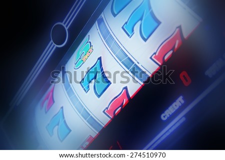 Slot Machine Spin Concept Photo. Slot Machine Closeup. Casino Theme.