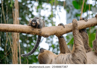 A sloth relaxing on a tree