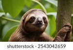 The sloth is a slow-oving mammal found in Central and South America, known for its leisurely pace of life and arboreal habitat. With a unique appearance characterized by long claws, shaggy fur.