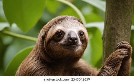 The sloth is a slow-oving mammal found in Central and South America, known for its leisurely pace of life and arboreal habitat. With a unique appearance characterized by long claws, shaggy fur.