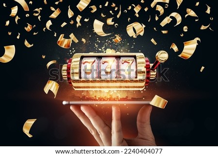 Slots online, playing 777 on a smartphone, gambling, betting, casino, jackpot coins mixed media