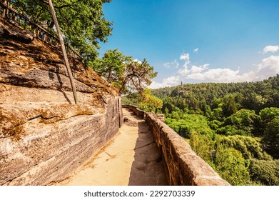 Sloup Castle in Northern Bohemia, Czechia. Sloup rock castle in the small town of Sloup v Cechach, in the Liberec Region, north Bohemia, Czech Republic.