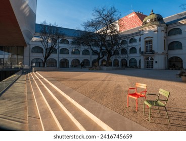 The Slovak National Gallery in Bratislava consists of a complex of buildings. The central building was originally a four-wing baroque mansion on the banks of the Danube.