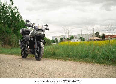 Liptovský Mikuláš, Slovakia - 04.04.2022: Harley Davidson In Sunset