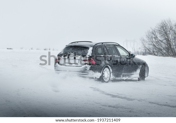 Liptovský Mikuláš, Slovakia - 12.12.2020: Bmw\
drifting in snow