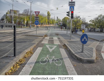 Slovakia, Bratislava - November 5th, 2017. Bicycle Lines In Old Town