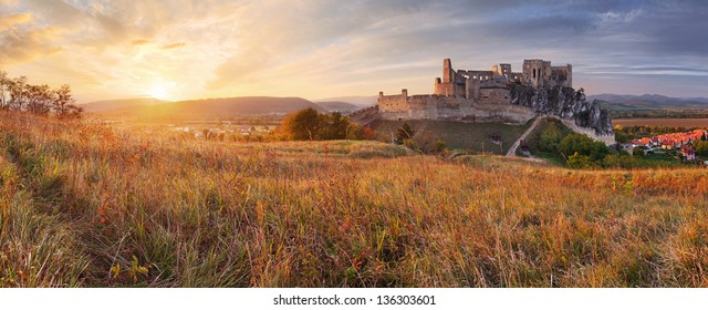 Slovakia Castle Beckov - Sunset Nature Panorama