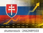 Slovakia flag and map with stock market finance, economy trend graph digital technology.