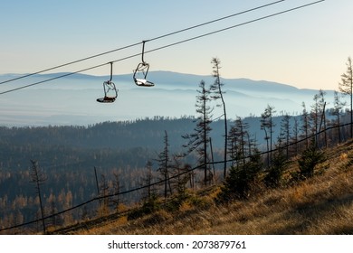 Slovakia. Scenic autumn view of beautiful slovakia landscape with cable car in High Tatras. 