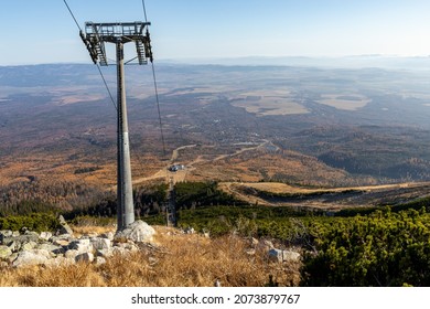 Slovakia. Scenic autumn view of beautiful slovakia landscape with cable car in High Tatras. 