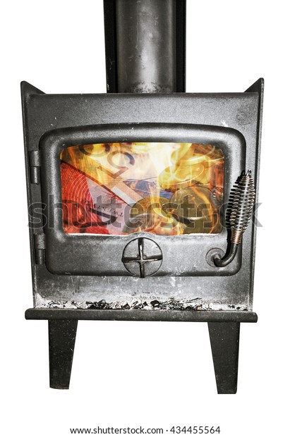 Slow Combustion Metallic Metal Fireplace Burning Stock Image