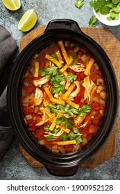 Slow Cooker Chicken Taco Soup Topped With Fresh Cilantro