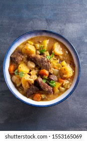 Slow Cooker Thick And Chunky Beef Stew. View From Above, Top