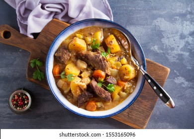 Slow Cooker Thick And Chunky Beef Stew. View From Above, Top