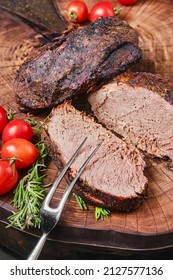 Slow Cooking Concept - Baked Beef Top Round Meat, Top View