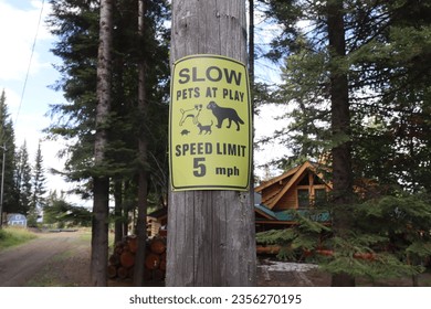 slow down pets at play sign