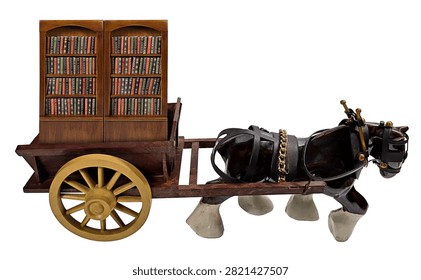Slow internet issues shown by a portable library on a cart pulled by a horse