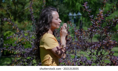 Slow Motion Portrait Of A Delightful Hippie Woman Enjoying Unity With Nature