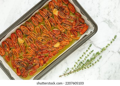 Slow Roasted Cherry Tomato Confit With Garlic And Thyme. 