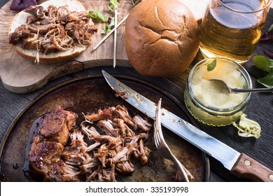 Slow roasted pulled pork sandwich with cider
