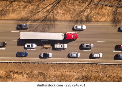 slow traffic on interstate highway road  - Shutterstock ID 2289248701