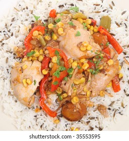 Slow-cooked Chicken Casserole With Basmati And Wild Rice.