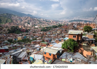 Medellín Slums, Colombian Slum, Medellin Cartel, Beautiful View On The Communa 13 Neighborhood, Outstanding House, Cityscape In Colombia