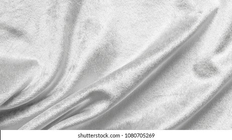 Slver White Velvet Background Or Velour Flannel Texture Made Of Cotton Or Wool With Soft Fluffy Velvety Satin Fabric Cloth Metallic Color Material In Wavy Satin Pattern