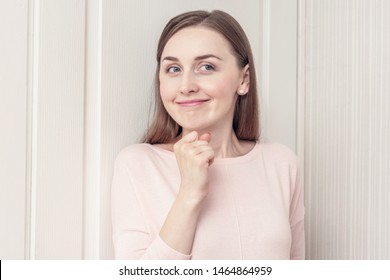 Sly Woman Hiding Behind The Door, Woman Playing Hide And Seek, Portrait, Close Up, Toned