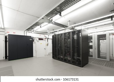 Small Air-conditioned  Computer Server Room Environment With Racks