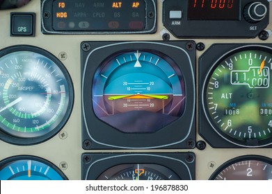 Small Aircraft Instrument Panel - All Identifying Registration Marks And Brand Names Removed