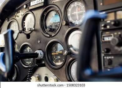 Small Airplane Instrument Panel In Flight