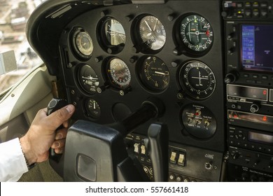 Small Airplane Instrument Panel In Flight