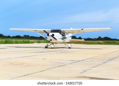 Small Airplane Preparing For Takeoff.